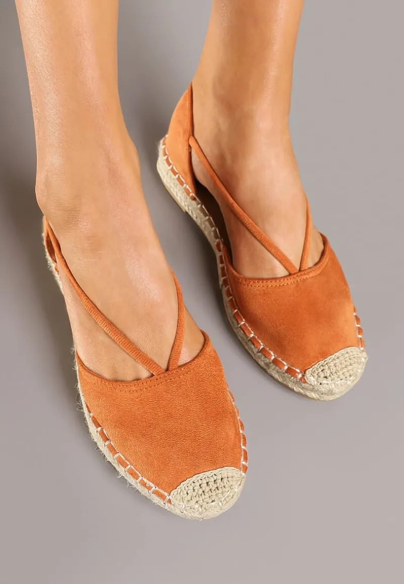 Pomarańczowe Płaskie Espadryle z Wyciętymi Bokami Ozdobione Plecionką Annorila