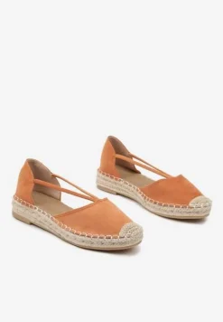 Pomarańczowe Płaskie Espadryle z Wyciętymi Bokami Ozdobione Plecionką Annorila