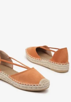 Pomarańczowe Płaskie Espadryle z Wyciętymi Bokami Ozdobione Plecionką Annorila