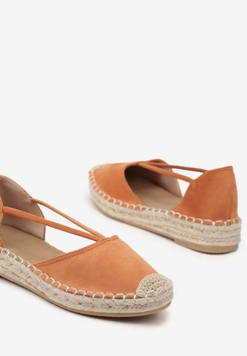 Pomarańczowe Płaskie Espadryle z Wyciętymi Bokami Ozdobione Plecionką Annorila
