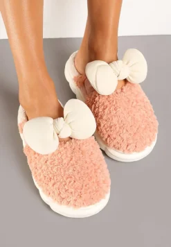 Pomarańczowe Płaskie Kapcie Ozdobione Kokardką Linnacira