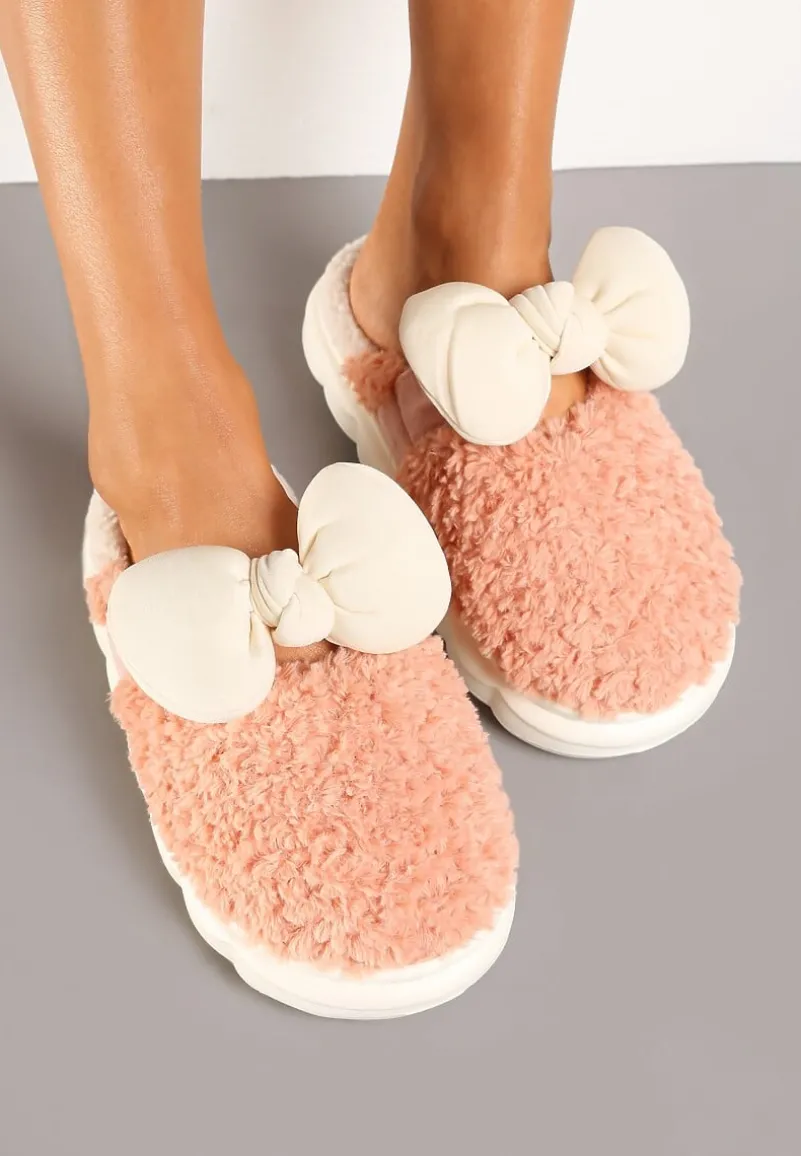 Pomarańczowe Płaskie Kapcie Ozdobione Kokardką Linnacira