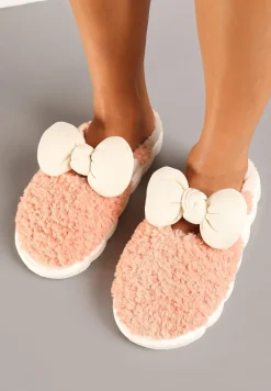 Pomarańczowe Płaskie Kapcie Ozdobione Kokardką Linnacira