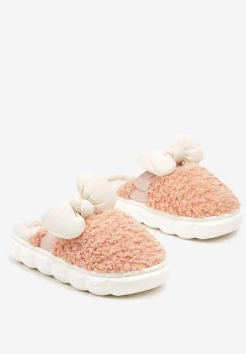 Pomarańczowe Płaskie Kapcie Ozdobione Kokardką Linnacira