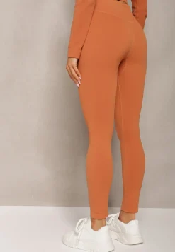 Pomarańczowe Prążkowane Legginsy z Wysokim Stanem Amokka