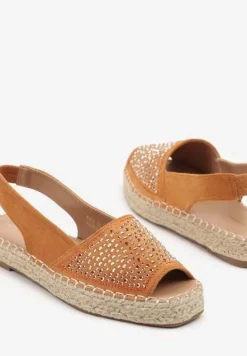 Pomarańczowe Sandały w Stylu Espadryli z Cyrkoniami na Podeszwie z Plecionki Neorwena