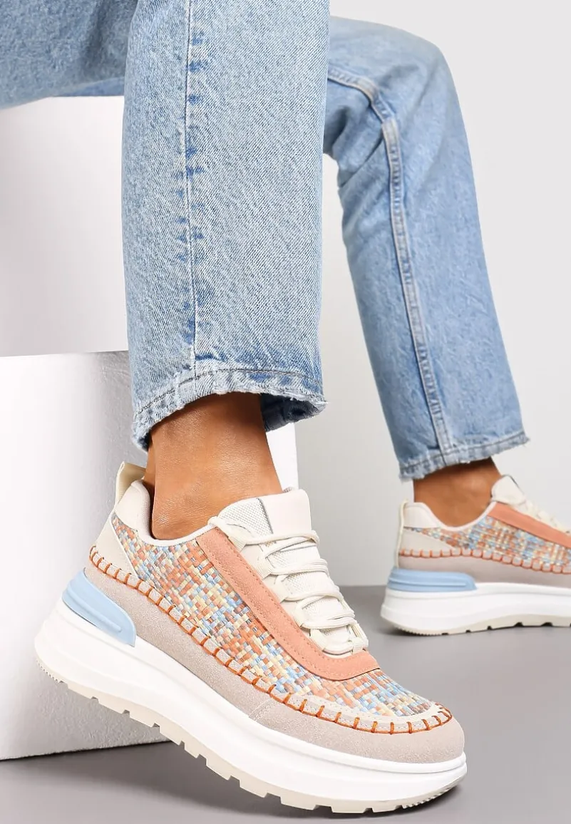 Pomarańczowe Sneakersy na Platformie Buffona