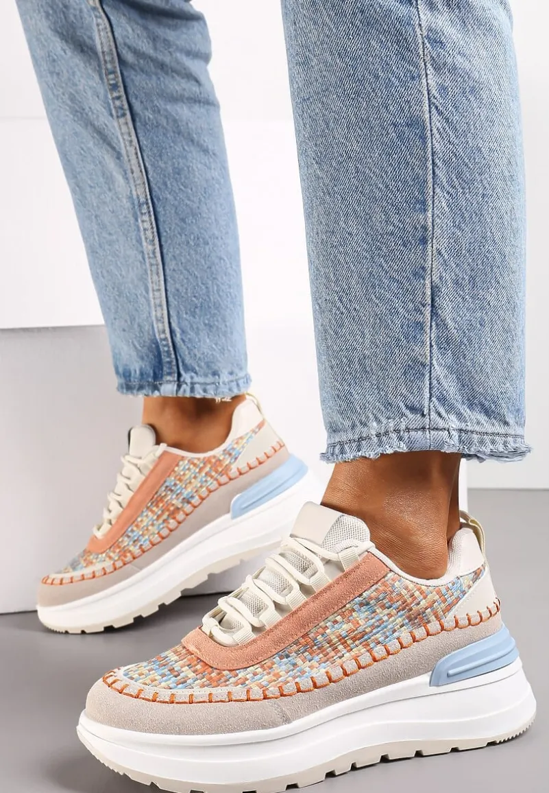 Pomarańczowe Sneakersy na Platformie Buffona