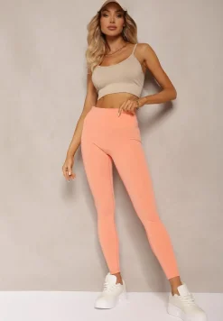 Pomarańczowe Sportowe Legginsy High Waist Quarefia
