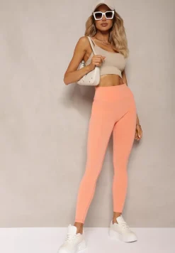 Pomarańczowe Sportowe Legginsy High Waist Quarefia