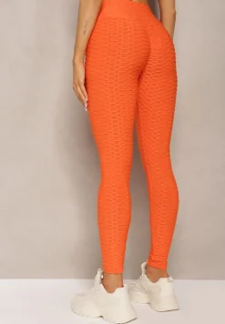 Pomarańczowe Sportowe Legginsy z Wytłoczonym Wzorkiem Askida