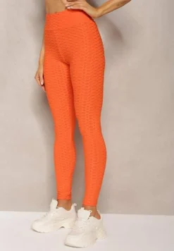 Pomarańczowe Sportowe Legginsy z Wytłoczonym Wzorkiem Askida