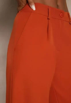 Pomarańczowe Szerokie Spodnie High Waist z Gumką w Pasie Eternel