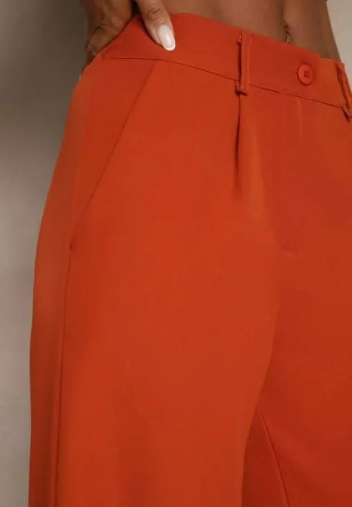 Pomarańczowe Szerokie Spodnie High Waist z Gumką w Pasie Eternel