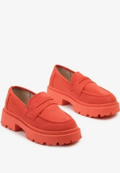 Pomarańczowe Wsuwane Mokasyny na Płaskiej Grubej Podeszwie z Wkładką z Ekoskóry Dionela