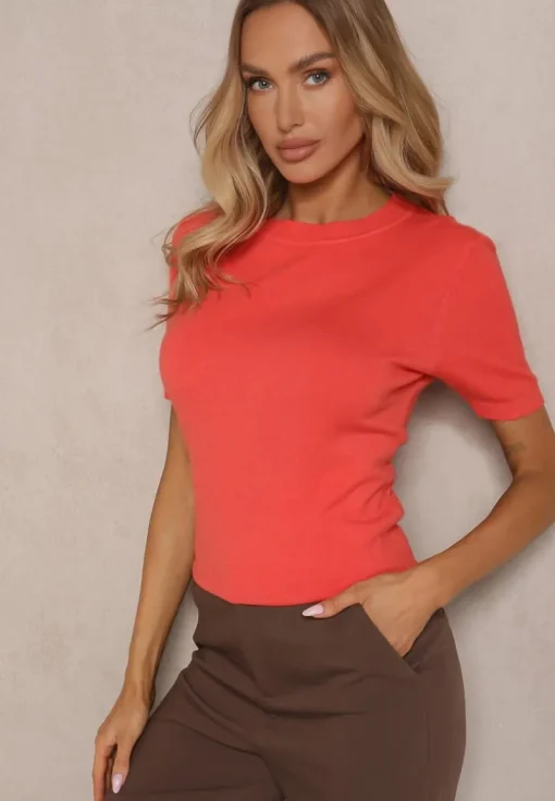Pomarańczowy Sweter Ozdobiony Ściągaczami Sanallia