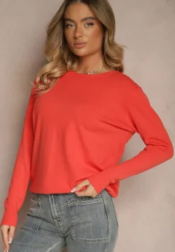 Pomarańczowy Sweter z Dodatkiem Kaszmiru Ozdobiony Ściągaczami Sanadora