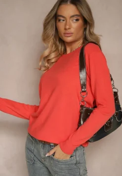 Pomarańczowy Sweter z Dodatkiem Kaszmiru Ozdobiony Ściągaczami Sanadora
