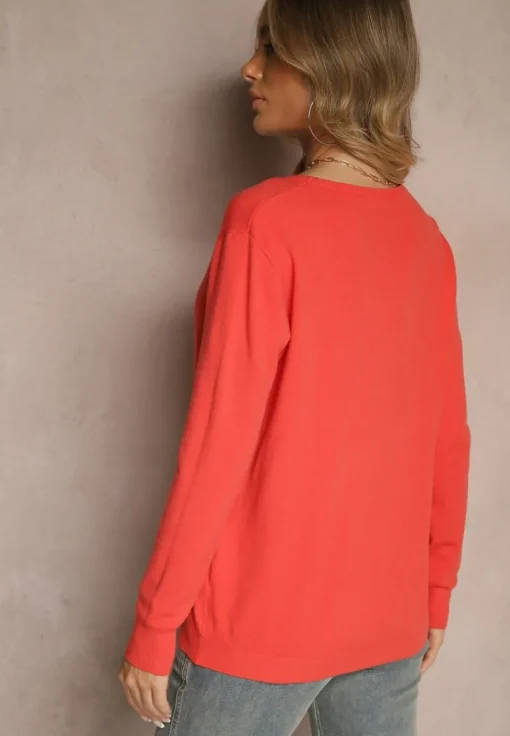 Pomarańczowy Sweter z Dodatkiem Kaszmiru Ozdobiony Ściągaczami Sanadora
