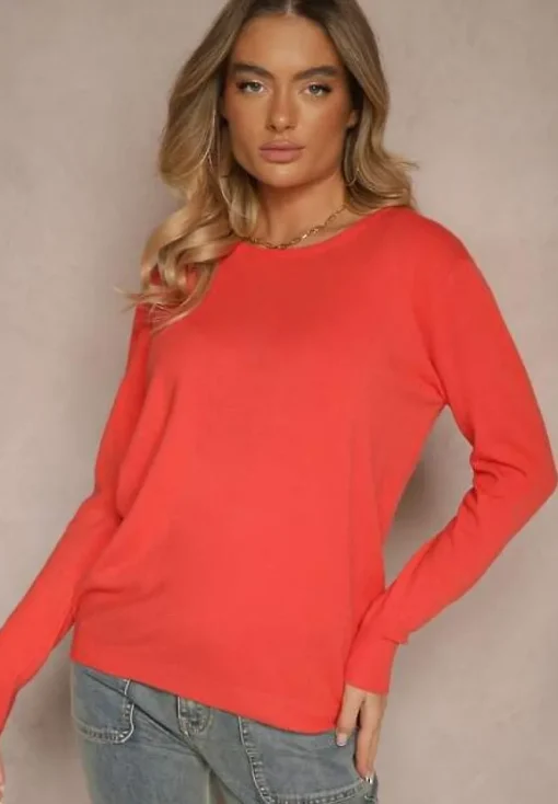 Pomarańczowy Sweter z Dodatkiem Kaszmiru Ozdobiony Ściągaczami Sanadora