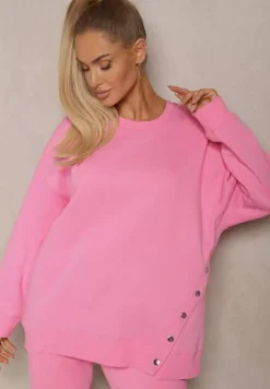 Różowa Bluza z Bawełną Ozdobiona Asymetrycznym Zapięciem na Napy Malabria