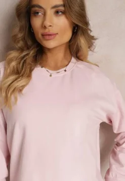 Różowa Bluza z Długim Rękawem i Okrągłym Dekoltem Miyoko