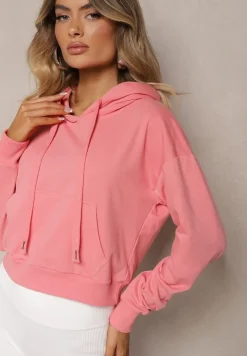 Różowa Bluza z Kapturem i Bawełną Ozdobiona Ściągaczami Evianae