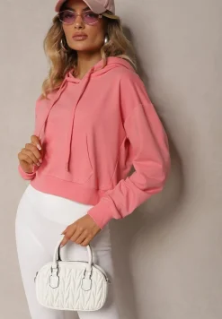 Różowa Bluza z Kapturem i Bawełną Ozdobiona Ściągaczami Evianae