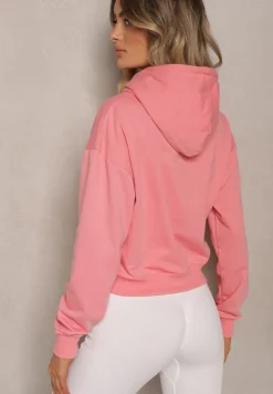 Różowa Bluza z Kapturem i Bawełną Ozdobiona Ściągaczami Evianae