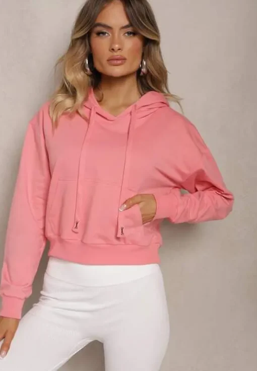Różowa Bluza z Kapturem i Bawełną Ozdobiona Ściągaczami Evianae