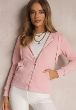 Różowa Bluza z Kapturem Zapinana na Suwak Bastian