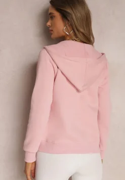 Różowa Bluza z Kapturem Zapinana na Suwak Bastian