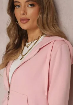 Różowa Bluza z Kapturem Zapinana na Suwak Bastian