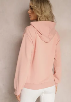 Różowa Bluza z Ozdobnym Napisem i Kapturem Arseia