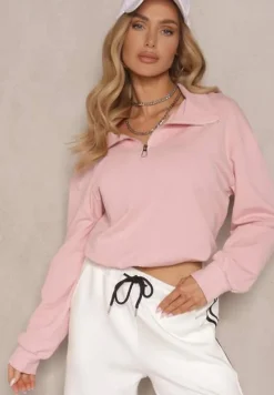 Różowa Bluza ze Ściągaczem ze Stoperem i Stójką z Suwakiem Alanavira