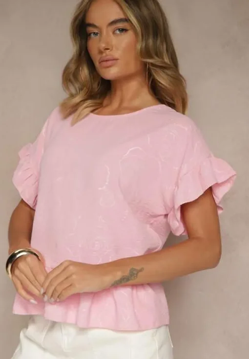 Różowa Bluzka Oversize Ozdobiona Falbanami Liriele