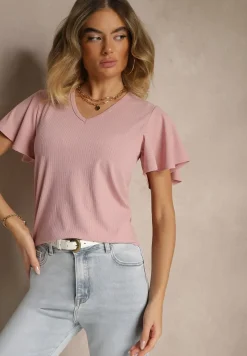 Różowa Bluzka Ozdobiona Rozkloszowanymi Rękawami Sunetha