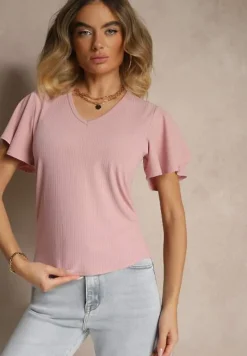 Różowa Bluzka Ozdobiona Rozkloszowanymi Rękawami Sunetha