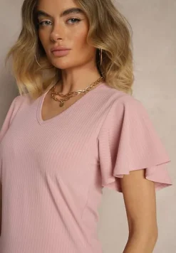 Różowa Bluzka Ozdobiona Rozkloszowanymi Rękawami Sunetha