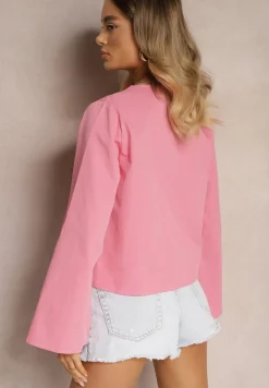 Różowa Bluzka z Bawełny Narzutka z Wiązaniami i Rękawami Typu Nietoperz Delorea