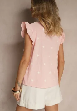 Różowa Bluzka z Bawełny w Kwiaty z Falbankami Aravindra