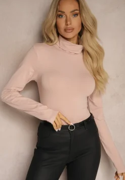 Różowa Bluzka z Bawełny z Golfem Nerisja