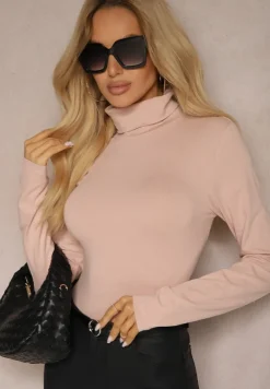 Różowa Bluzka z Bawełny z Golfem Nerisja