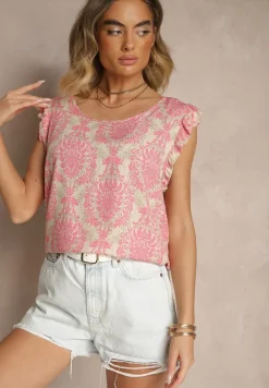 Różowa Bluzka z Bawełny Zdobiona Falbankami Uloniwen