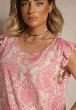 Różowa Bluzka z Bawełny Zdobiona Falbankami Uloniwen