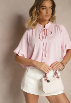 Różowa Bluzka z Falbanami i Wiązaniem Fadeassa