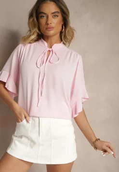 Różowa Bluzka z Falbanami i Wiązaniem Fadeassa
