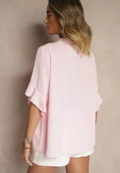 Różowa Bluzka z Falbanami i Wiązaniem Fadeassa