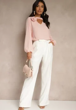 Różowa Bluzka z Ozdobnym Kwiatem Tolna