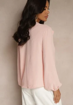 Różowa Bluzka z Ozdobnym Kwiatem Tolna